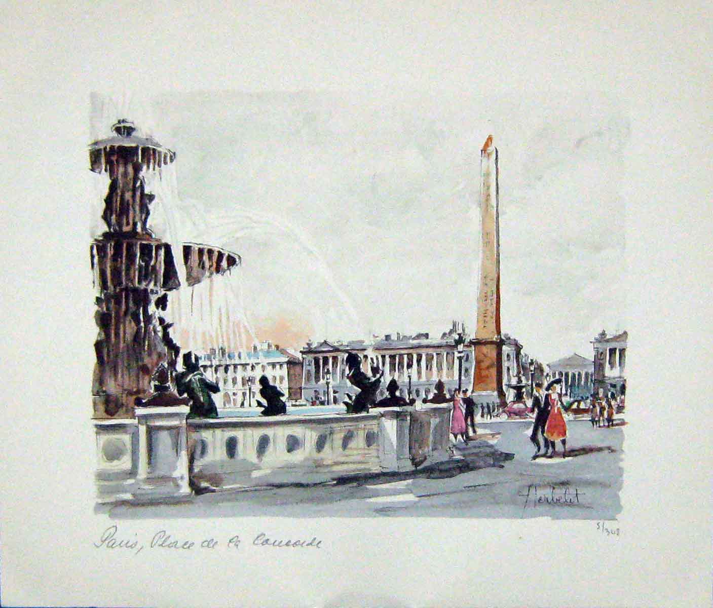 Original Old Antique Print Limited Edition Colour Paris France Fountain