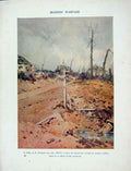 Original Old Antique Print Modern Warfare Village Destruction Colour