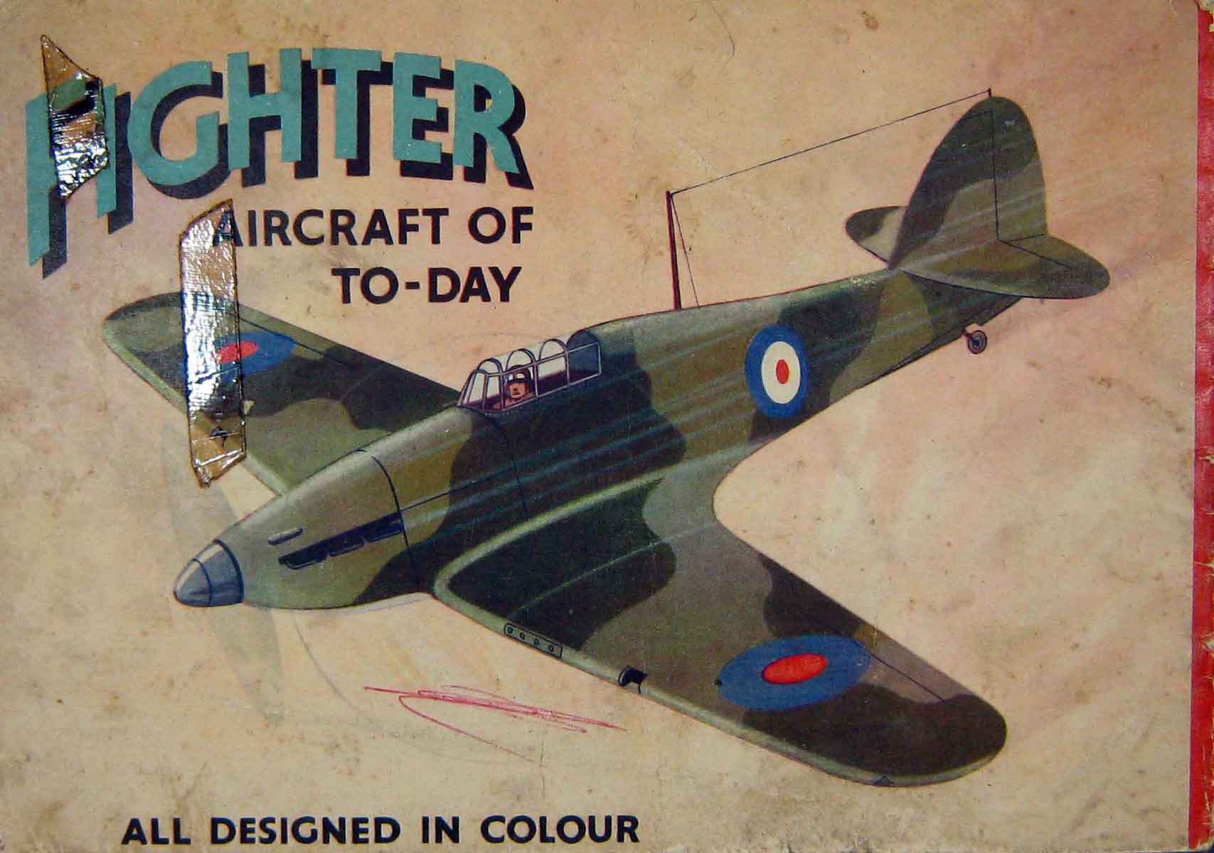 Old Antique Print Fighter Aircraft War Aeroplane Royal Air Force Colour