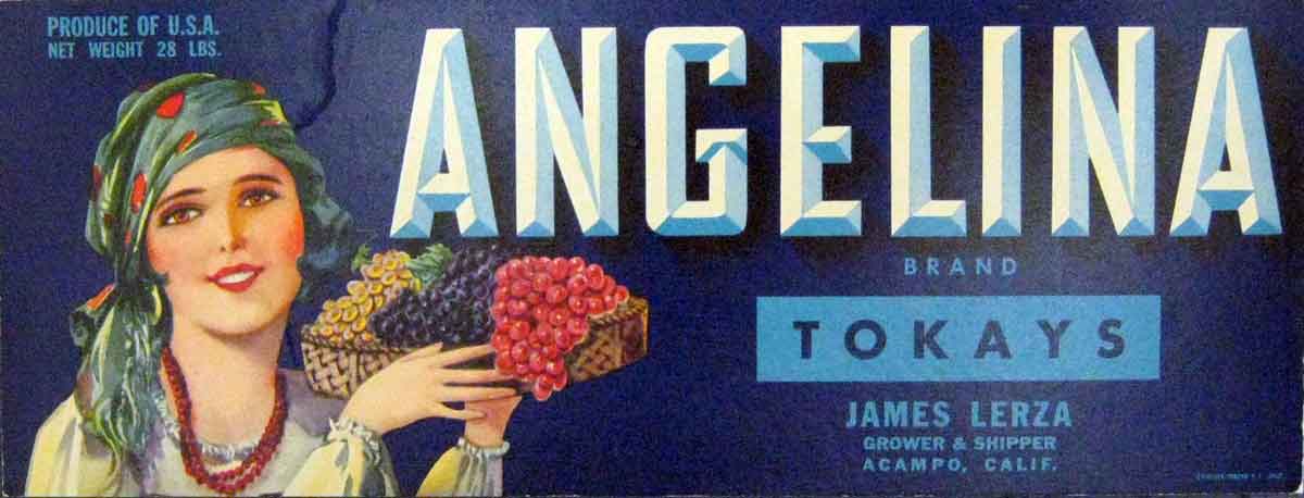 Old Antique Print Advertisement Angelina Brand Tokays Fruit Grapes Acampo