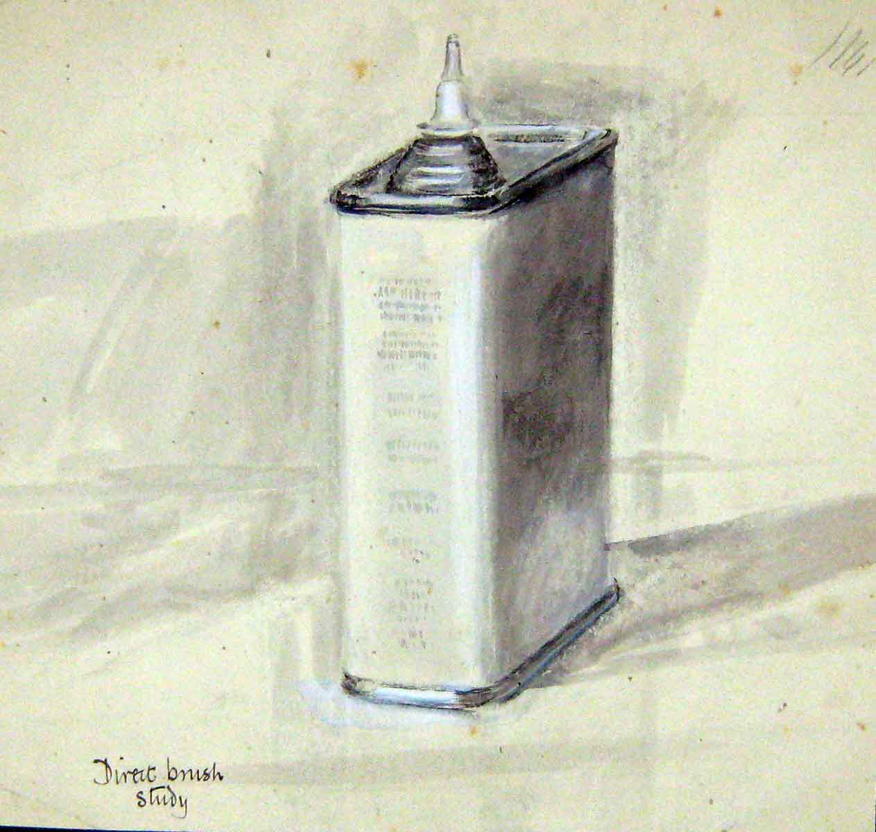 Original Old Antique Print Colour Direct Brush Study Petrol Oil Can