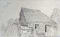 Original Old Antique Print Sketch Farm House Tatched Ro