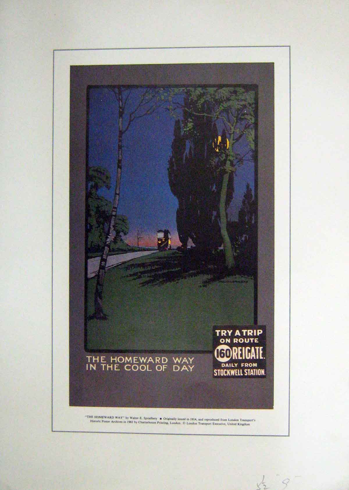 Original Old Vintage Print C1960 Colour Day Trip Reigate Stockwell Spradbery