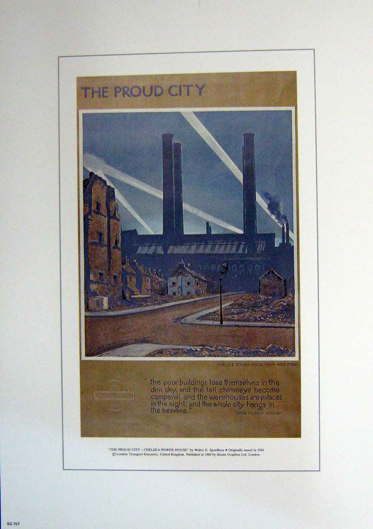 Original Old Vintage Print C1960 Chelsea Power House Meek Street Spradbery 20th