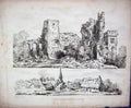 Old Antique Print 1807 Ruins Castle Church Houses Architecture Ackermann 19th