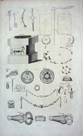 Original Old Antique Print Shapes Tools Keys Implements Figures