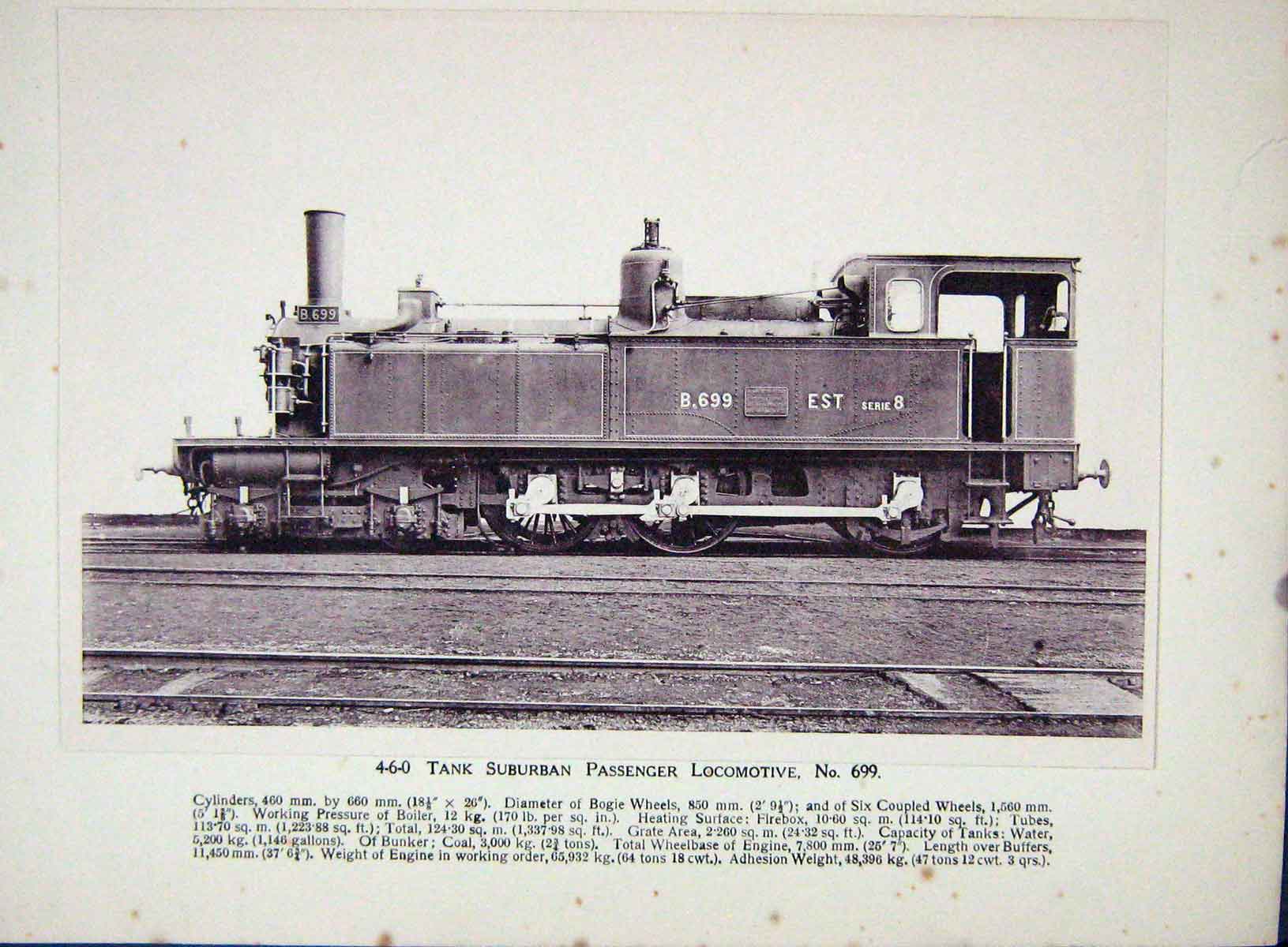 Original Old Antique Print 1912 Tank Suburban Passenger Locomotive Train Engine