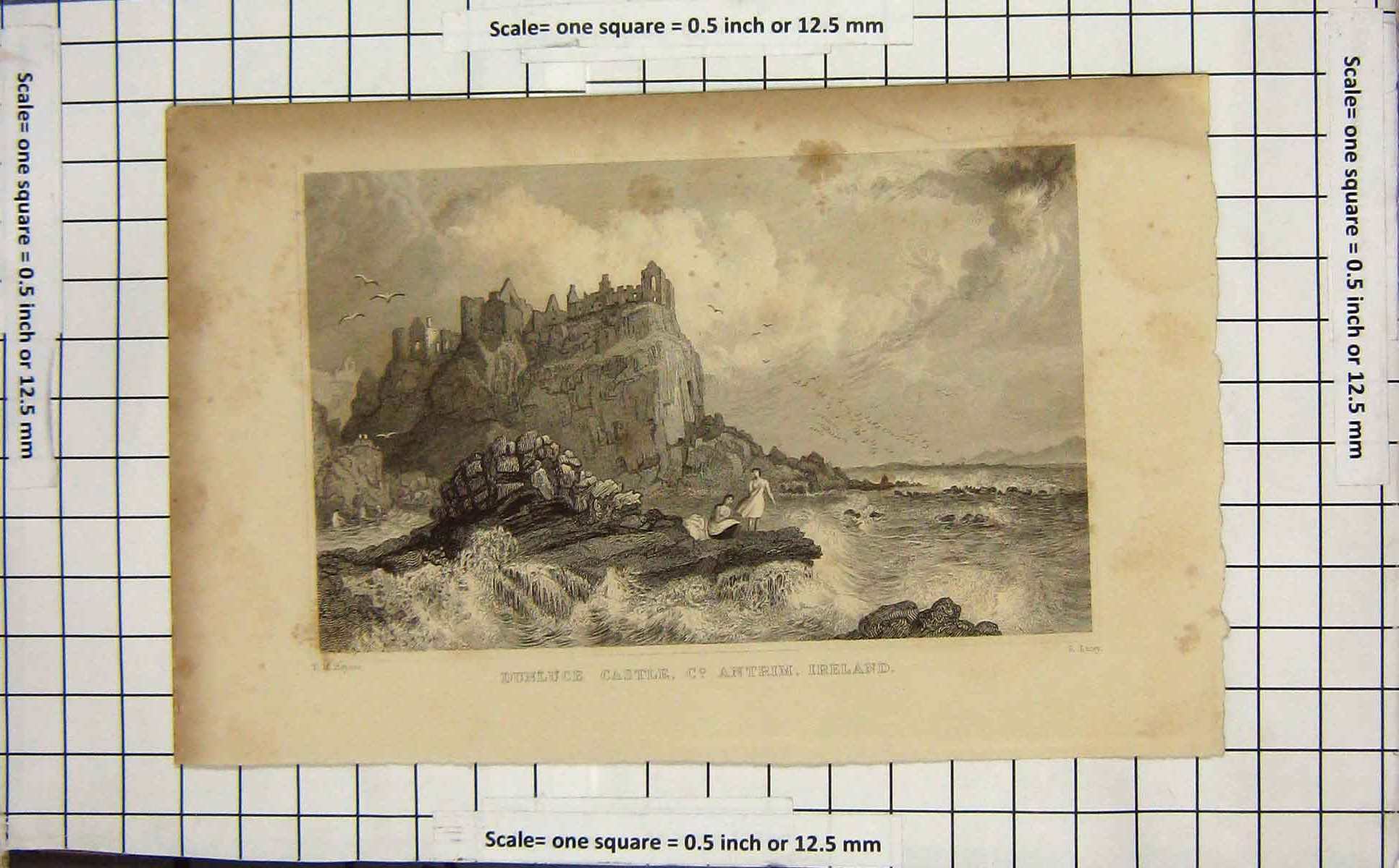 Old Antique Print View Dunluce Castle County Antrim Ireland Lacey Baynes