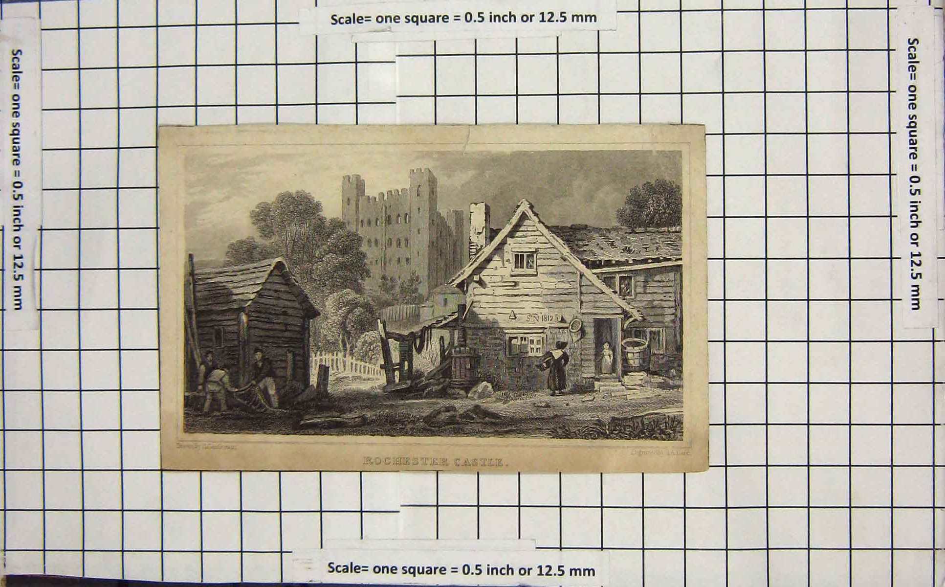Original Old Antique Print Engraving View Rochester Castle Engraving Adlard