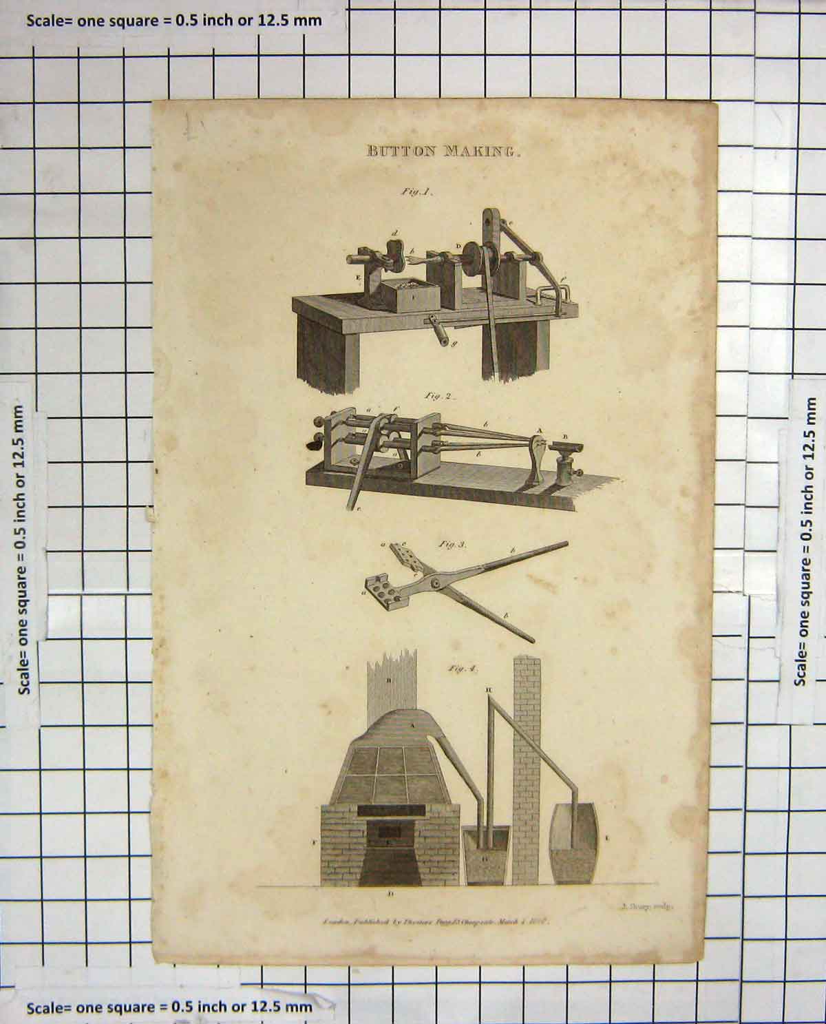 Old Antique Print 1827 Button Making Machinery Indsutry Shury Engraving 19th