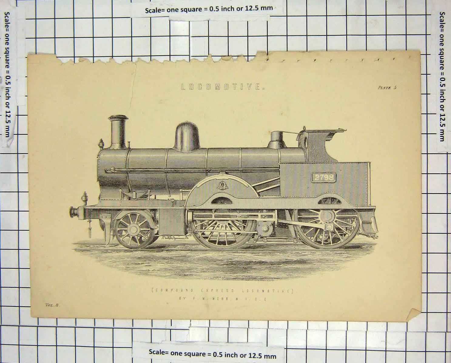 Original Old Antique Print Compound Express Locomotive Engine Train Webb