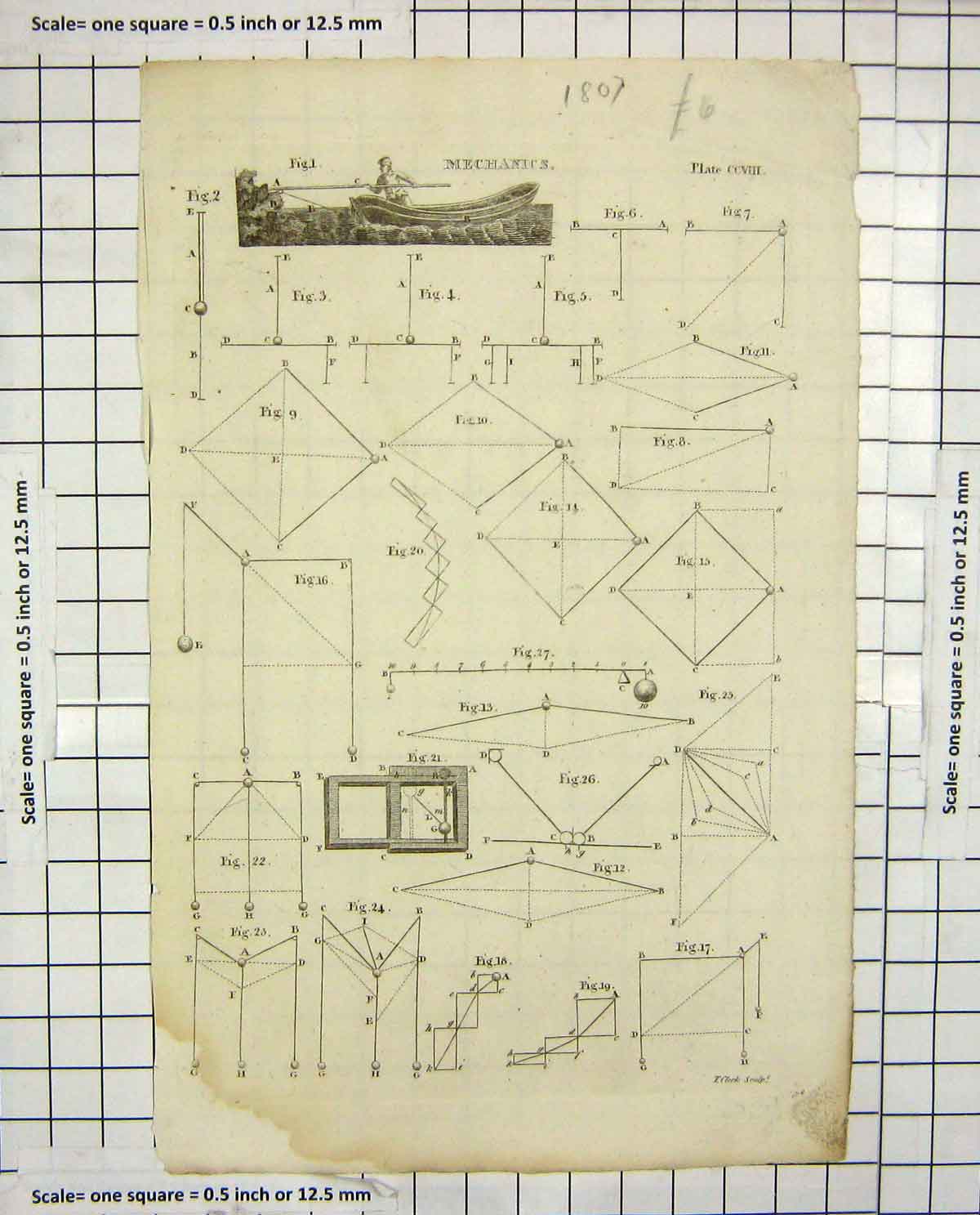 Original Old Antique Print 1807 Mechanics Diagrams Shapes Geometry 19th Century