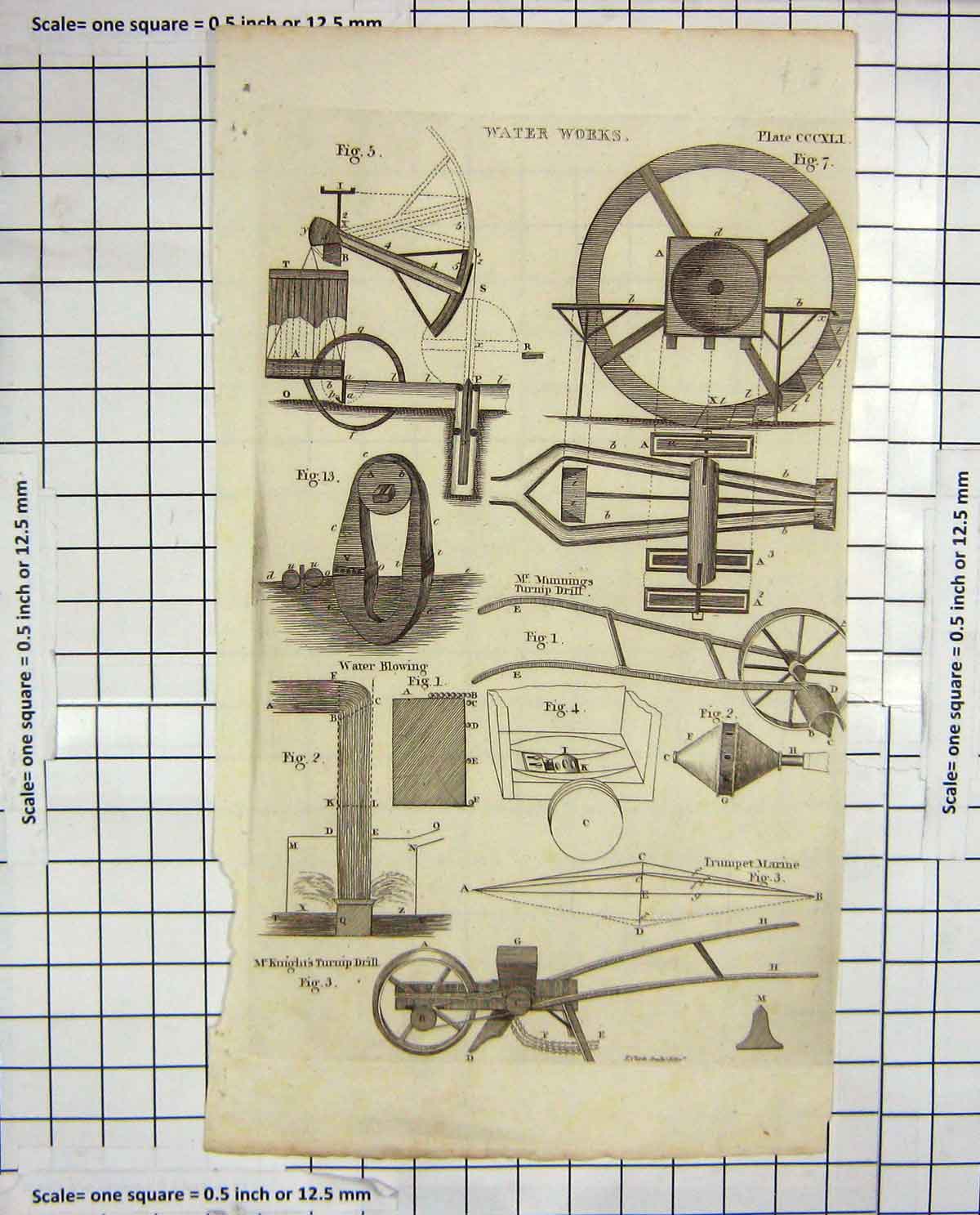 Old Antique Print Water Works Agriculture Machinery Turnip Drill Plough