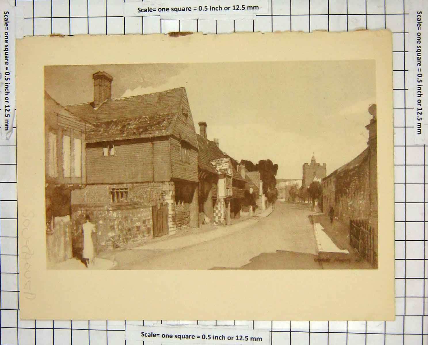 Original Old Antique Print Charles Knight Street Scene Houses