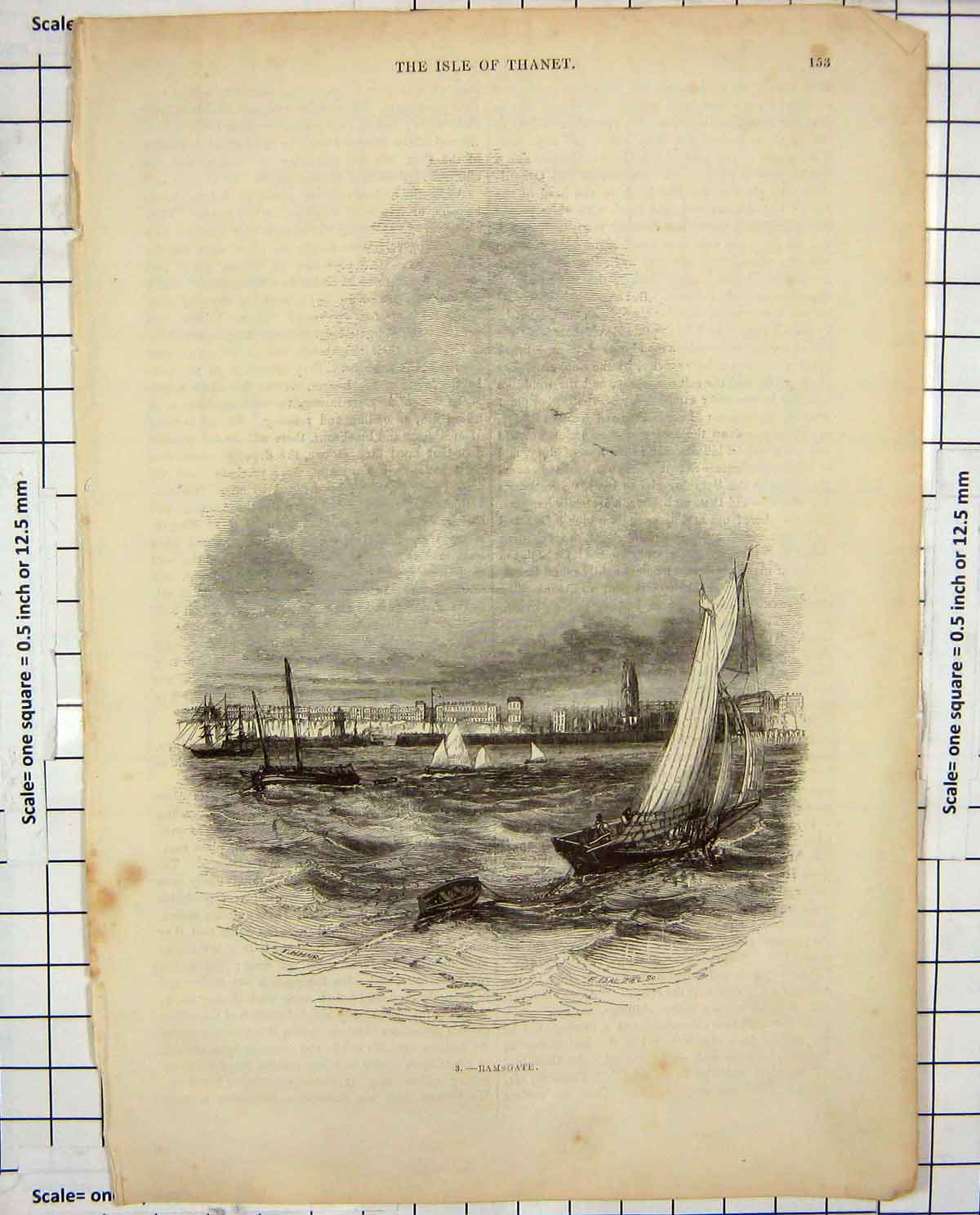 Original Old Antique Print Ref.974 View Isle Thanet Ramsgate Boats