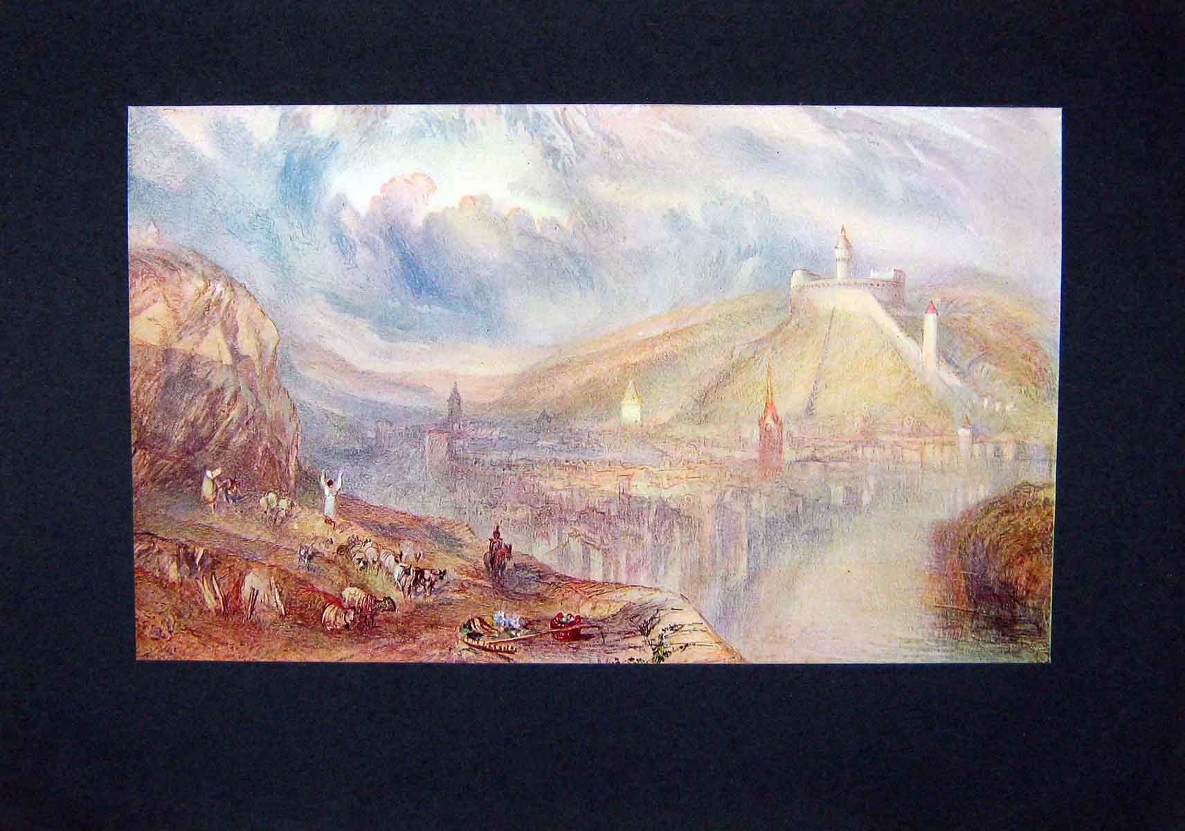 Original Old Antique Print C1900 Colour Town Schaffhausen Brocklebank Victorian