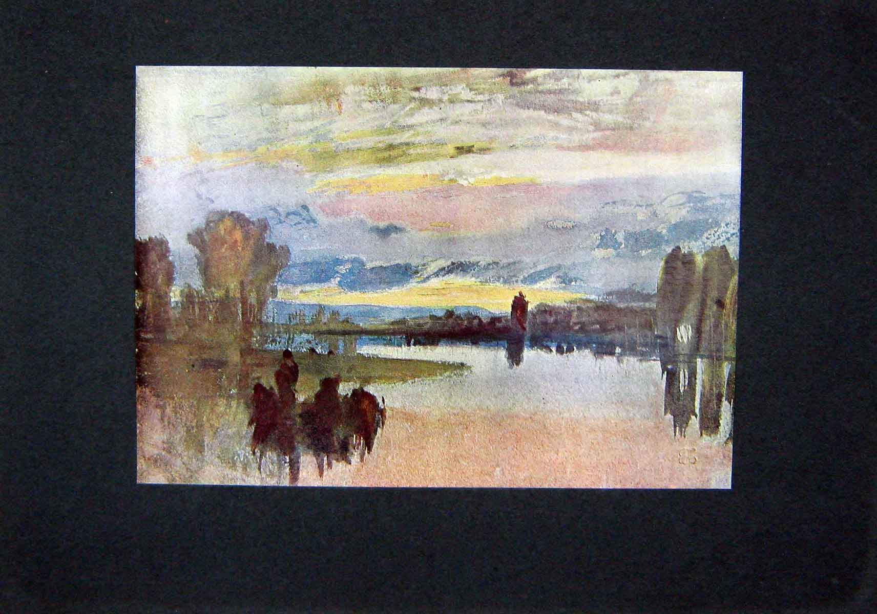 Original Old Antique Print C1900 Colour Scene Lake Petworth National Gallery