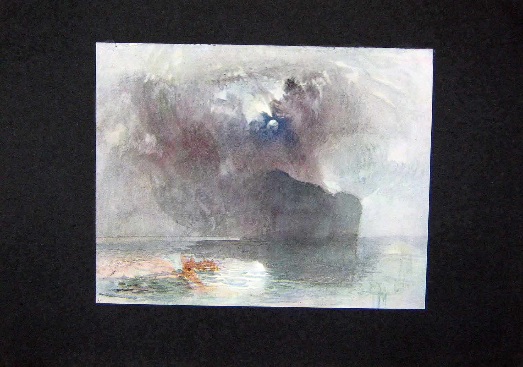 Original Old Antique Print C1900 Colour Moonlight Scene Seelisberg Rawlinson