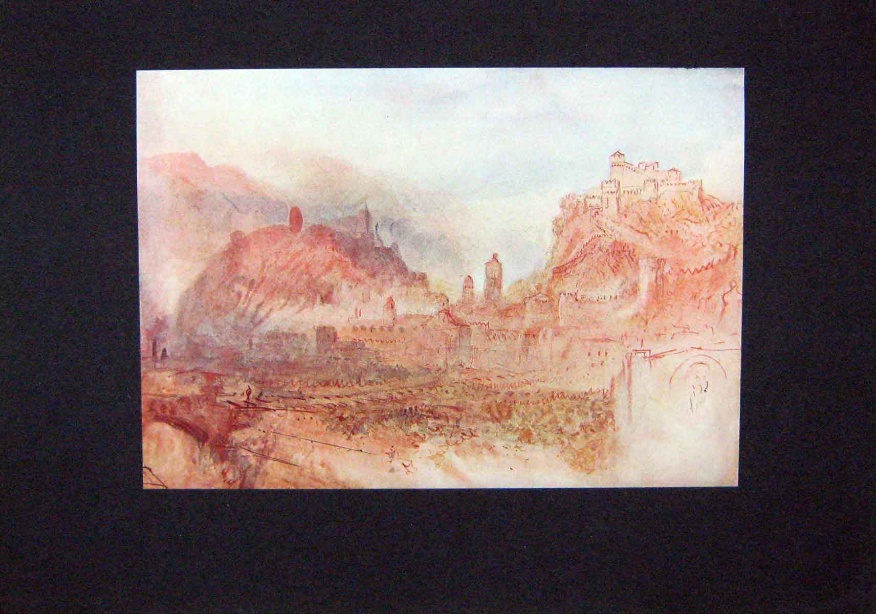 Original Old Antique Print C1900 Colour View Bellinzona Castle Art Victorian