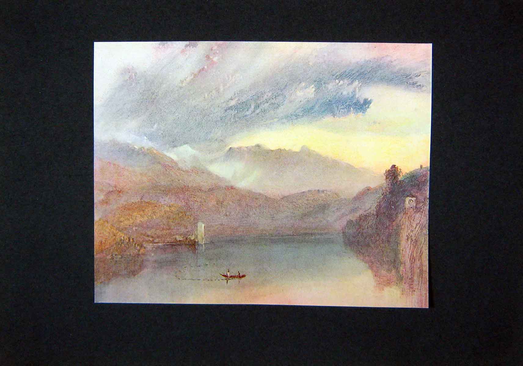 Original Old Antique Print C1900 Colour View Swiss Lake Switzerland Victorian