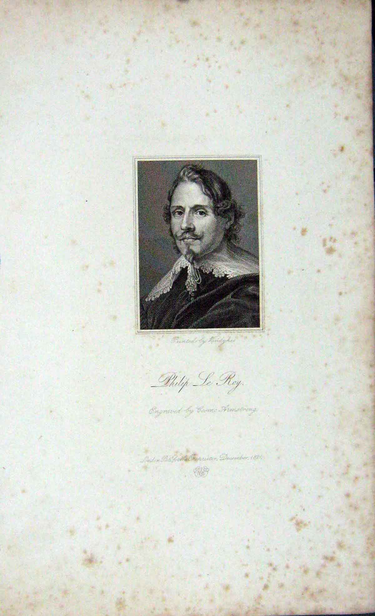 Original Old Antique Print 1823 Portrait Philip Le Roy Armstrong Engraving 19th