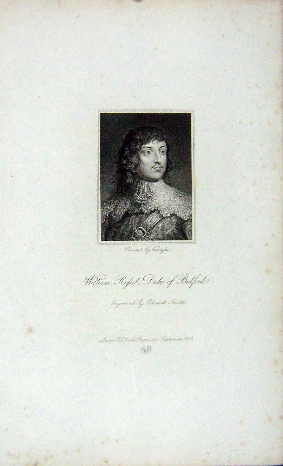 Original Old Antique Print 1823 Portrait William Russel Duke Bedford Smith 19th