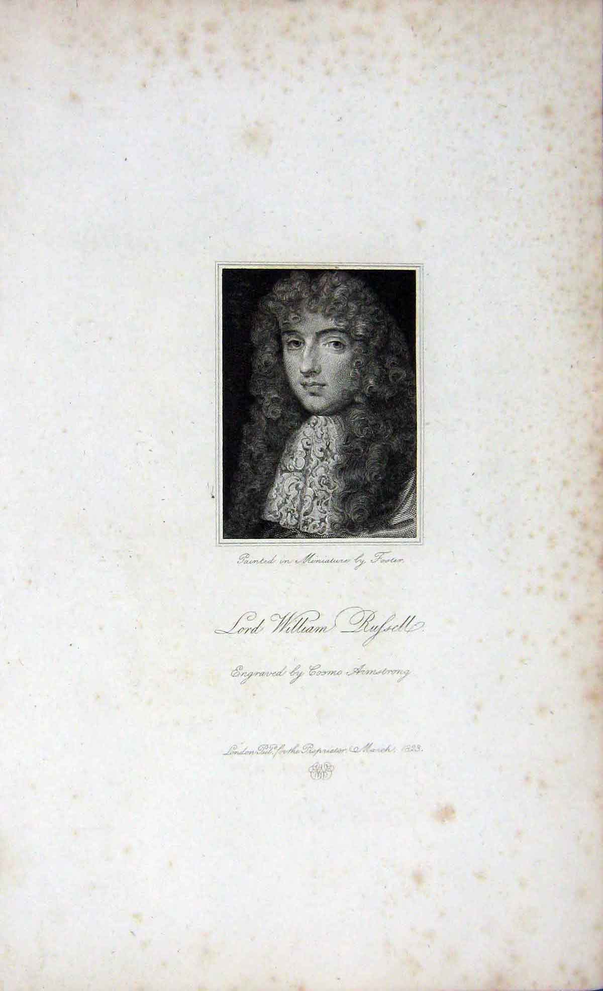 Original Old Antique Print 1823 Portrait Lord William Russell Armstrong 19th