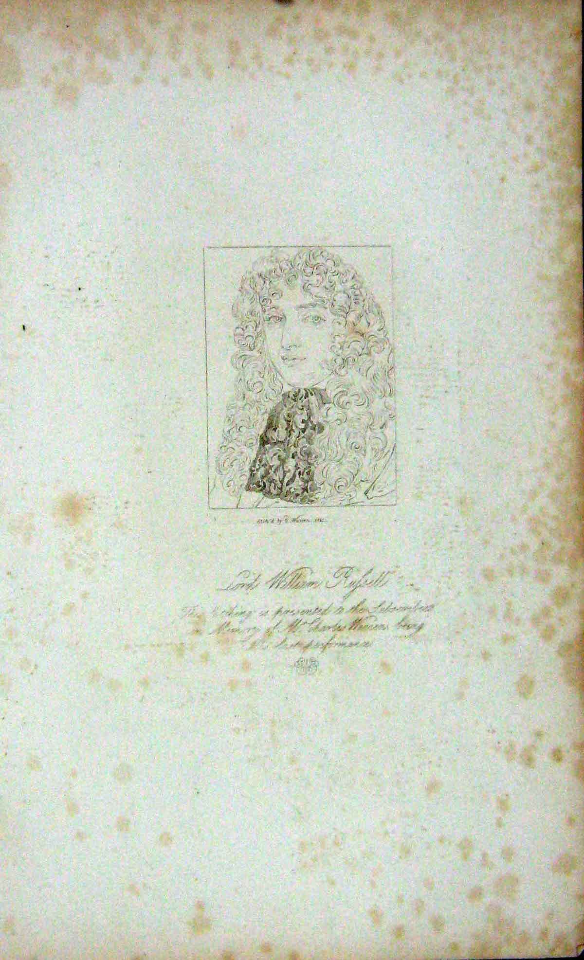 Original Old Antique Print 1823 Portrait Lord William Russell Engraving 19th