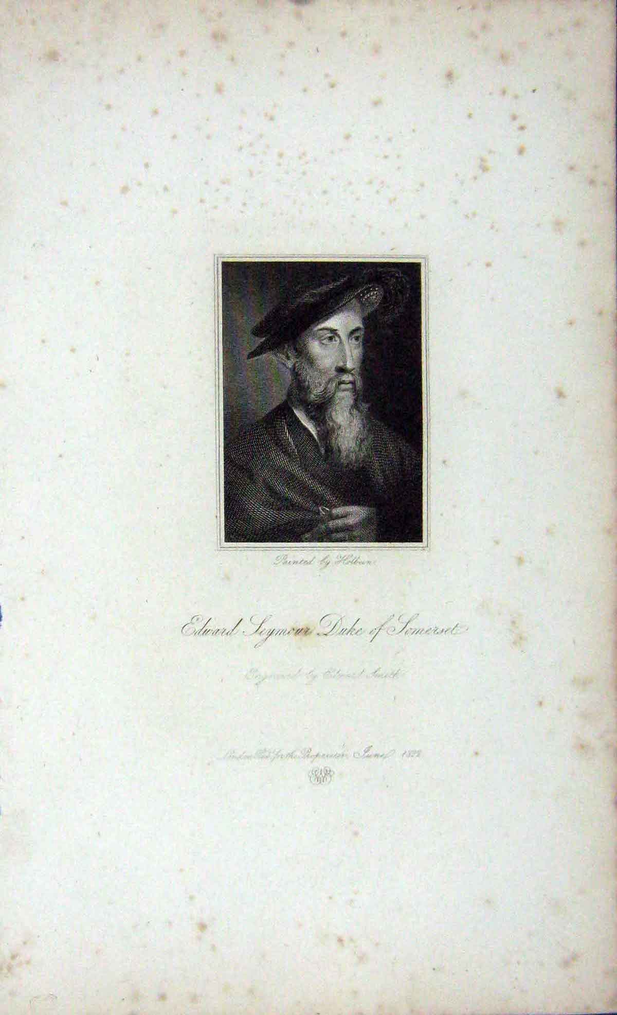 Original Old Antique Print 1823 Portrait Edward Seymour Duke Somerset 19th