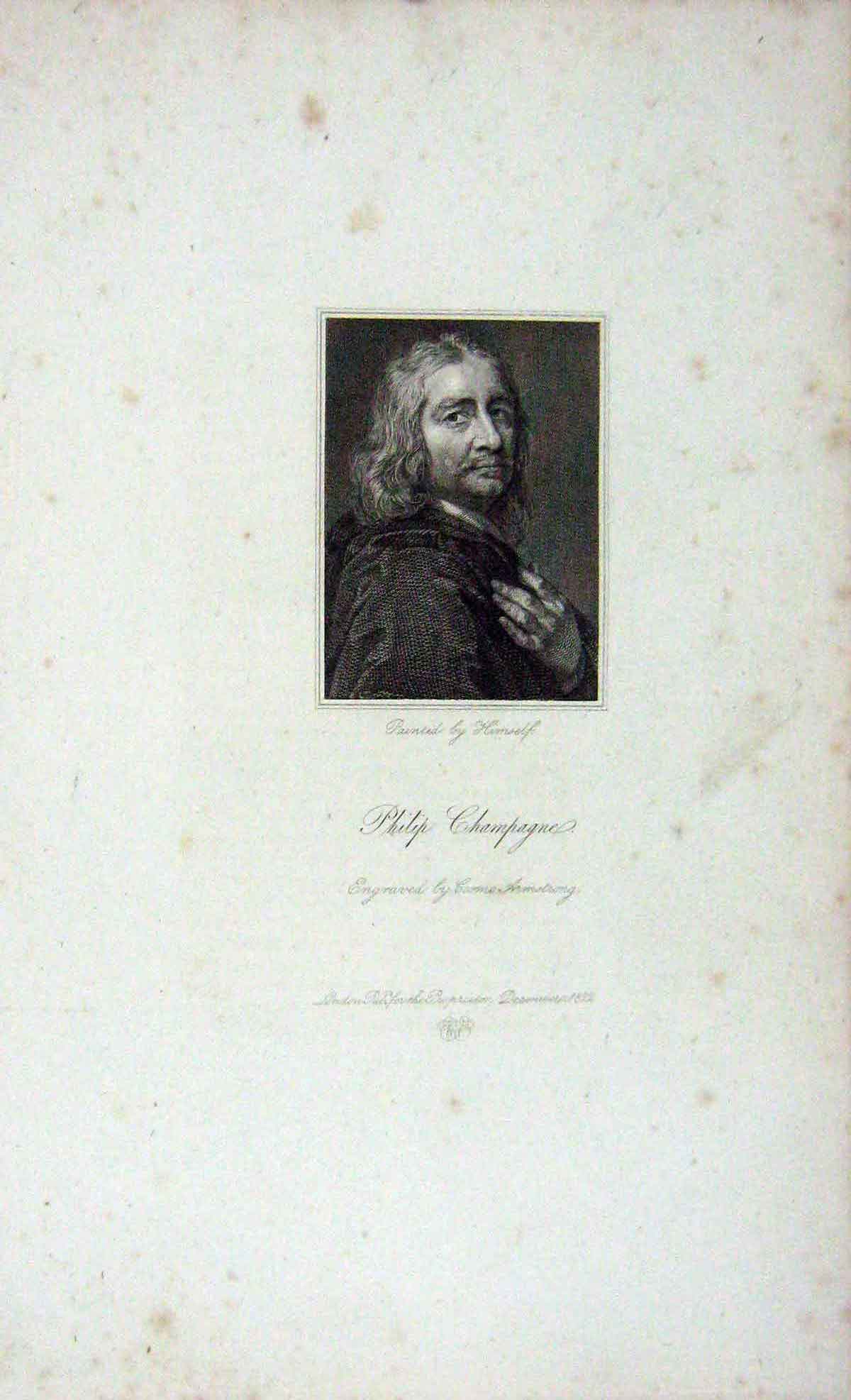 Original Old Antique Print 1823 Portrait Philip Champagne Armstrong 19th