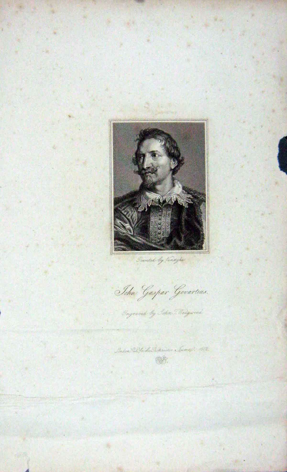 Original Old Antique Print 1823 Portrait John Gaspar Gevartius Engraving 19th