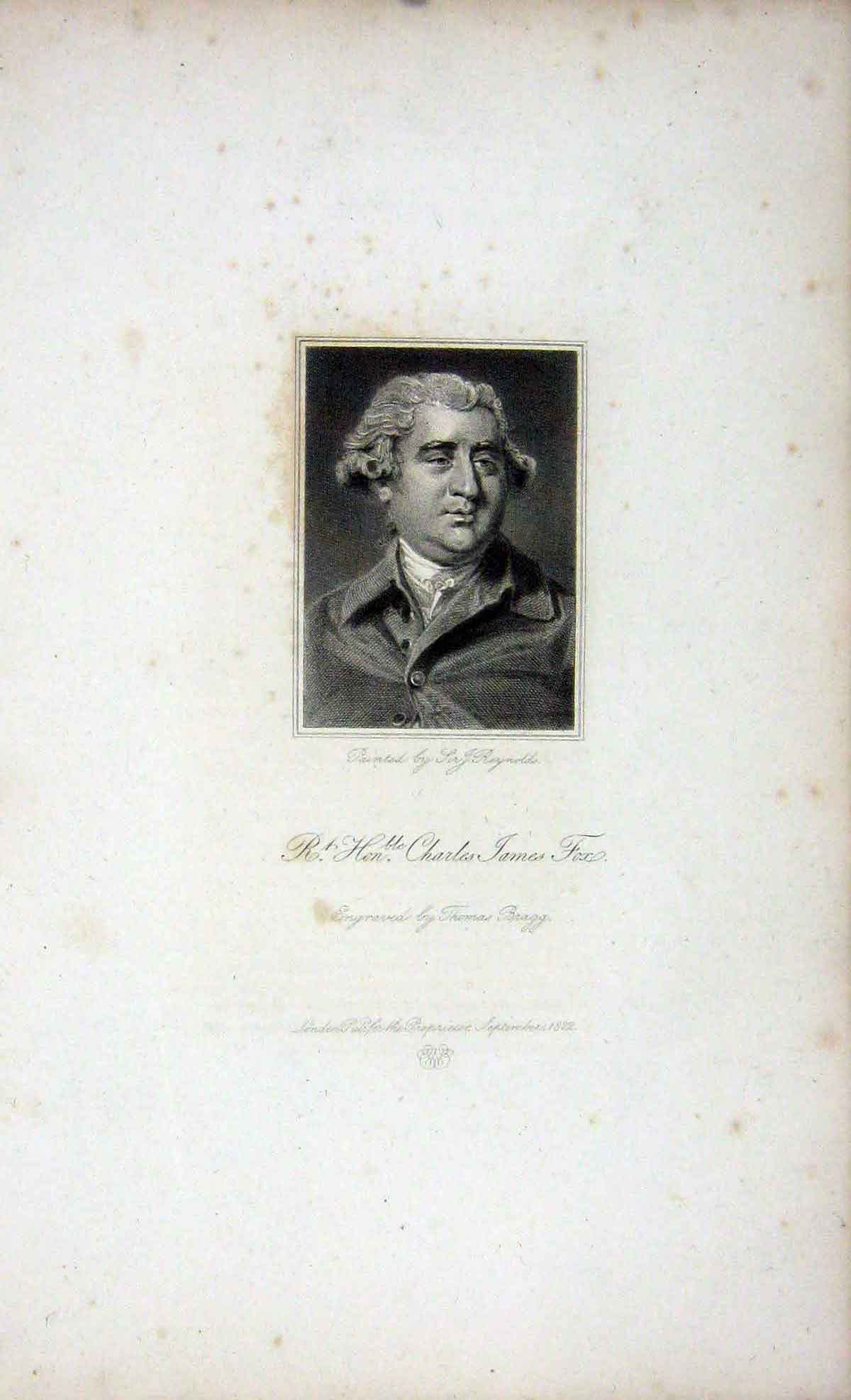 Original Old Antique Print 1823 Portrait Charles James Fox Bragg 19th Century