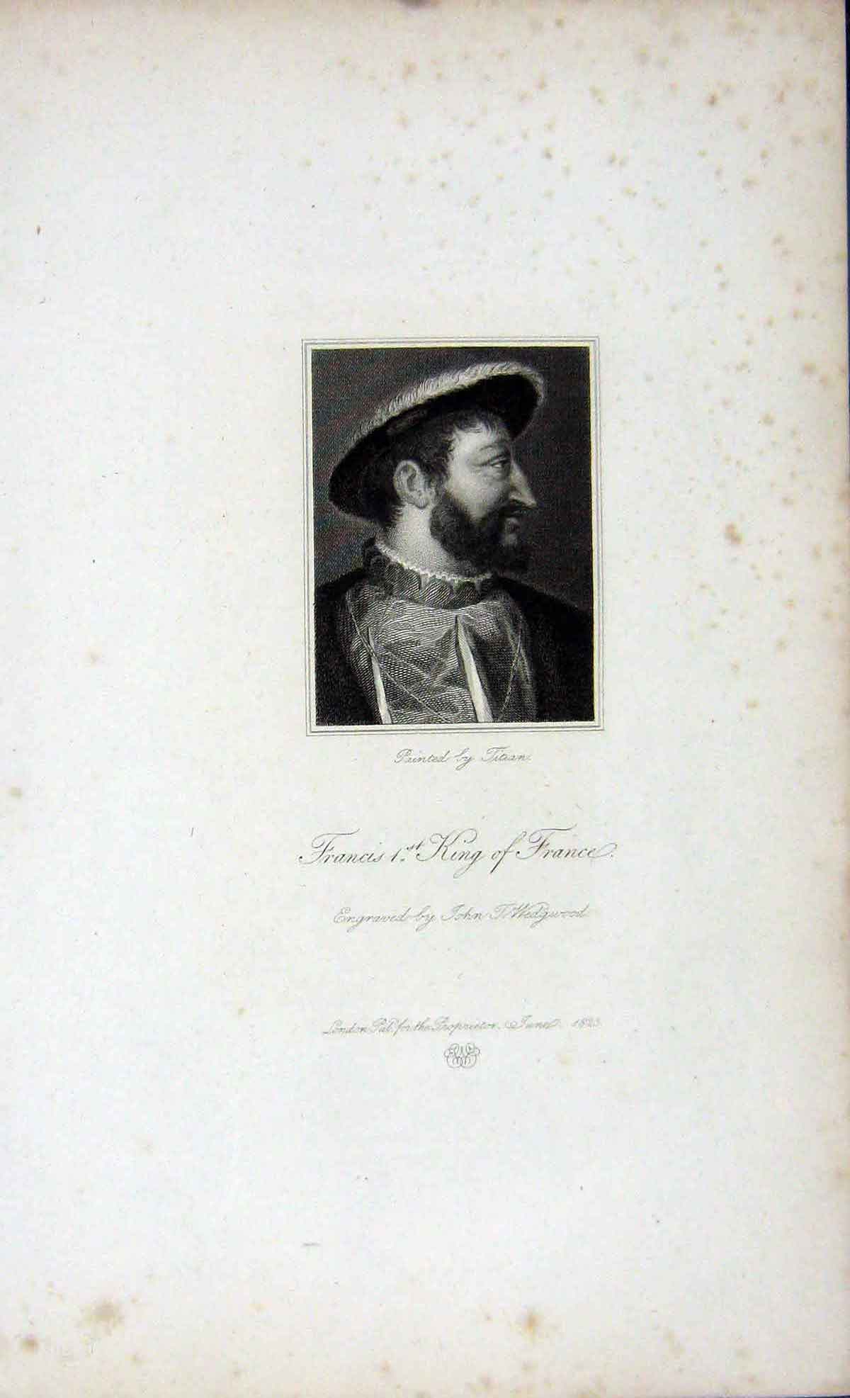 Original Old Antique Print 1823 Portrait Francis King France Wedgwood 19th