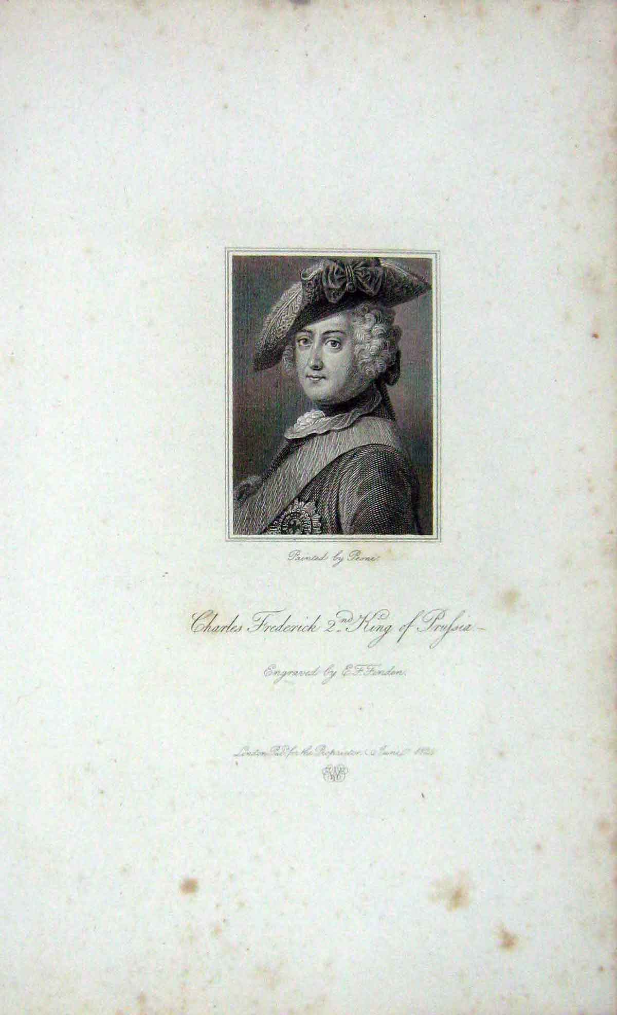 Original Old Antique Print 1823 Portrait Charles Frederick King Prussia 19th