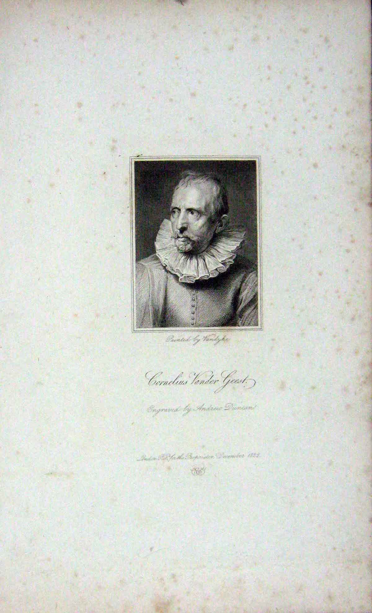 Original Old Antique Print 1823 Portrait Cornelius Vander Geest Duncan 19th