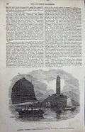 Original Old Antique Print 1837 Scene Whampoa Pagoda River Boats 19th