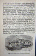 Original Old Antique Print 1840 View Town Acre Mountains Houses Yachts 19th