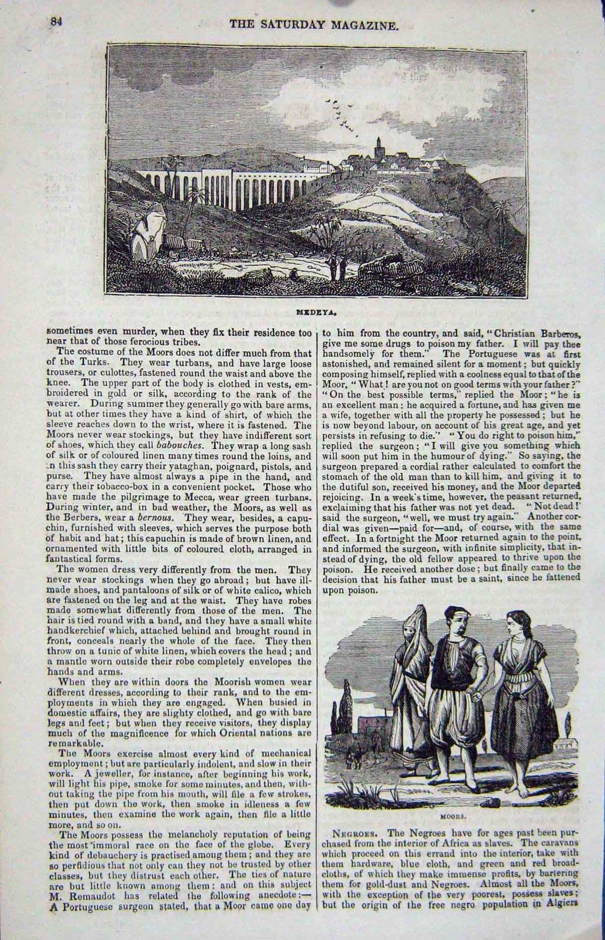 Original Old Antique Print View Medeya Moors Viaduct Town Mountains