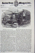 Original Old Antique Print 1840 Scene Halt Boor'S Family Camp Birds Victorian