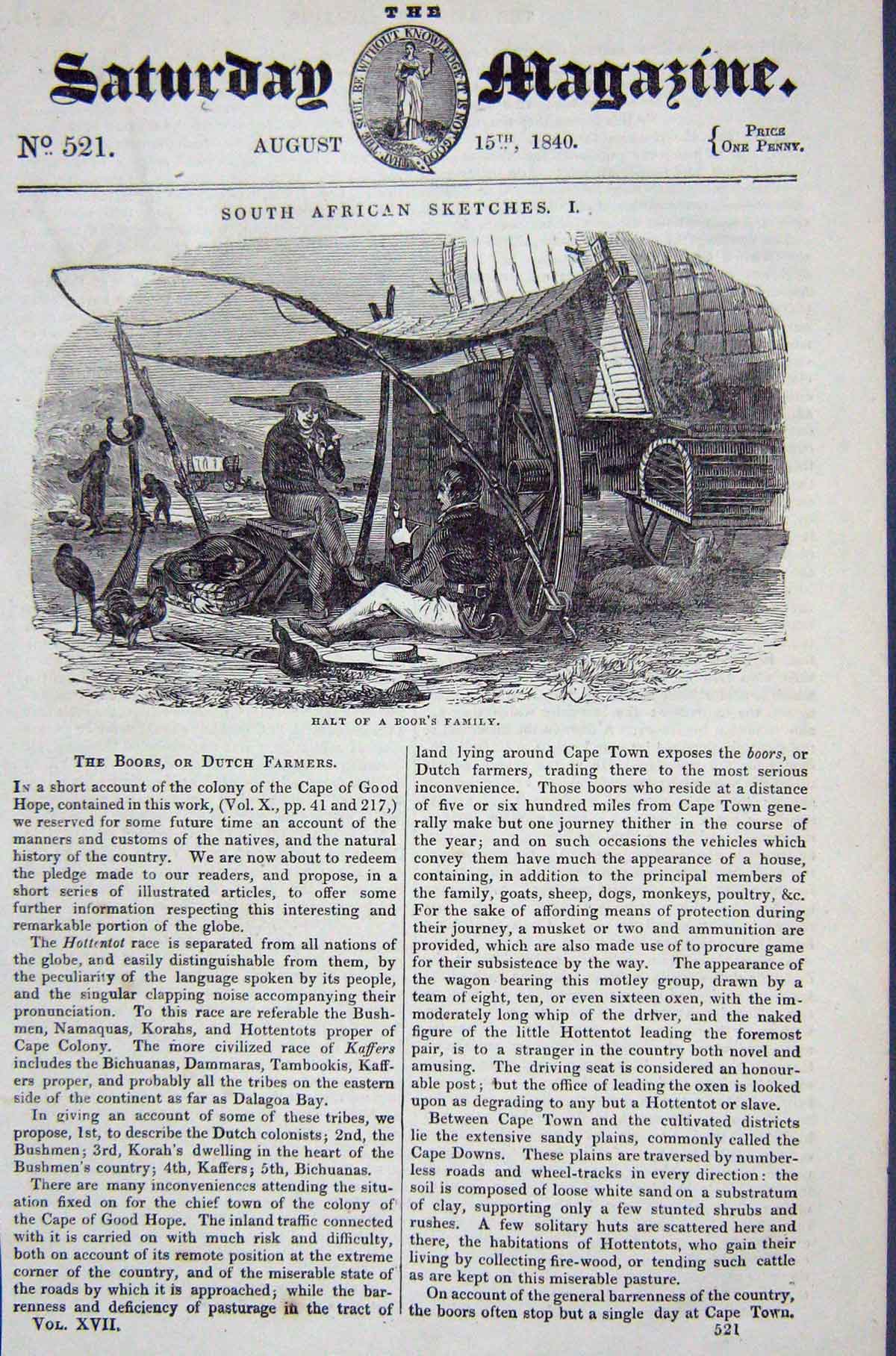 Original Old Antique Print 1840 Scene Halt Boor'S Family Camp Birds Victorian