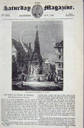 Original Old Antique Print 1837 Fountain Innocence Noyon France Street Scene
