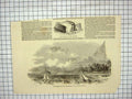 Original Old Antique Print Battery New York Bay America Coping Stone Apparatus