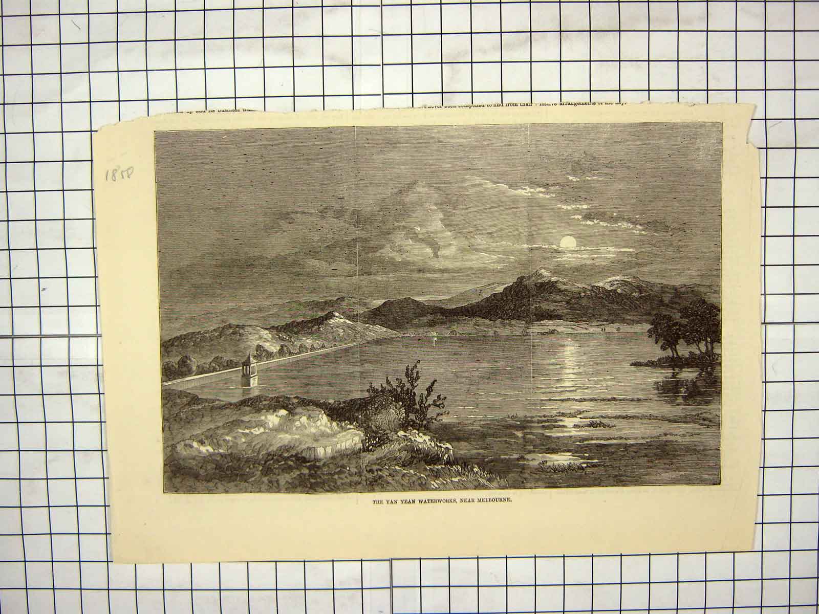 Original Old Antique Print 1858 Yan Yean Waterworks Melbourne Australia 19th