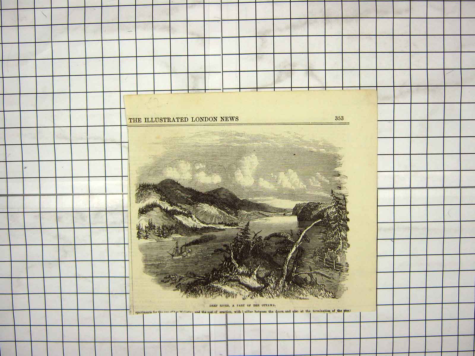 Original Old Antique Print View Deep River Ottawa Canada Mountains