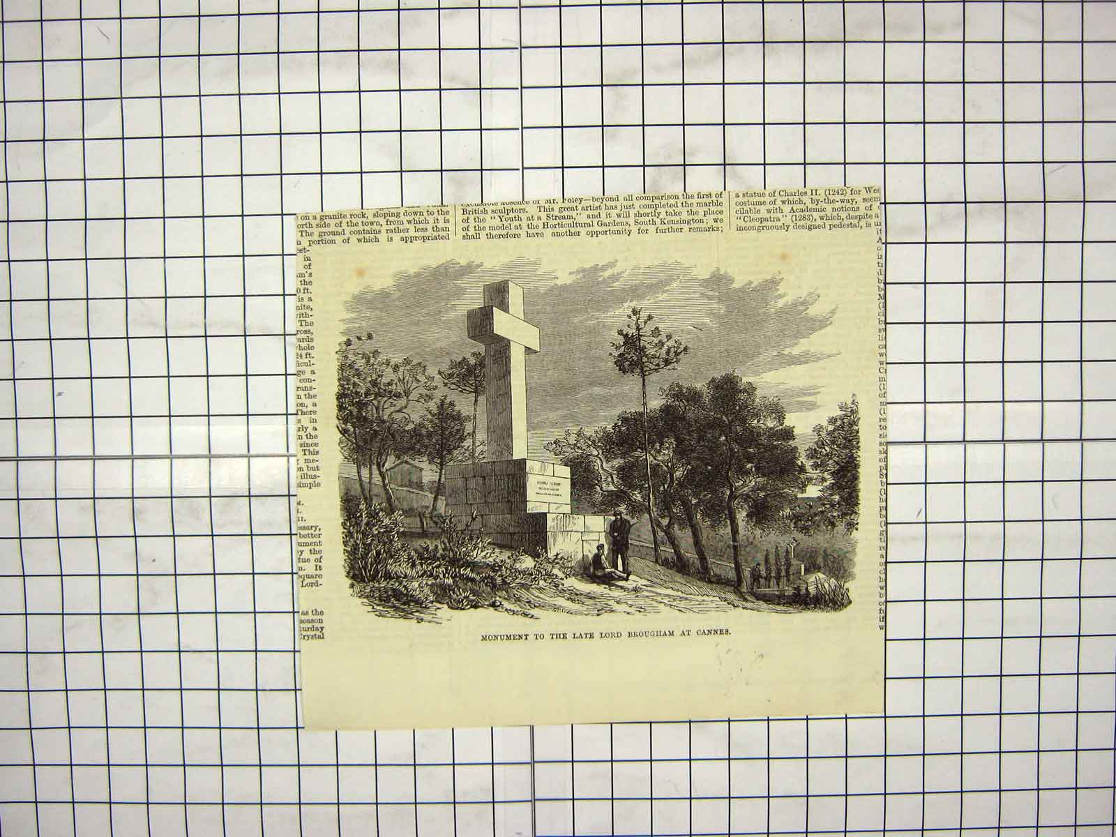 Original Old Antique Print Monument Lord Brougham Cannes France