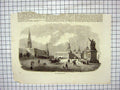 Original Old Antique Print Red Place Moscow Russia Monument Architecture