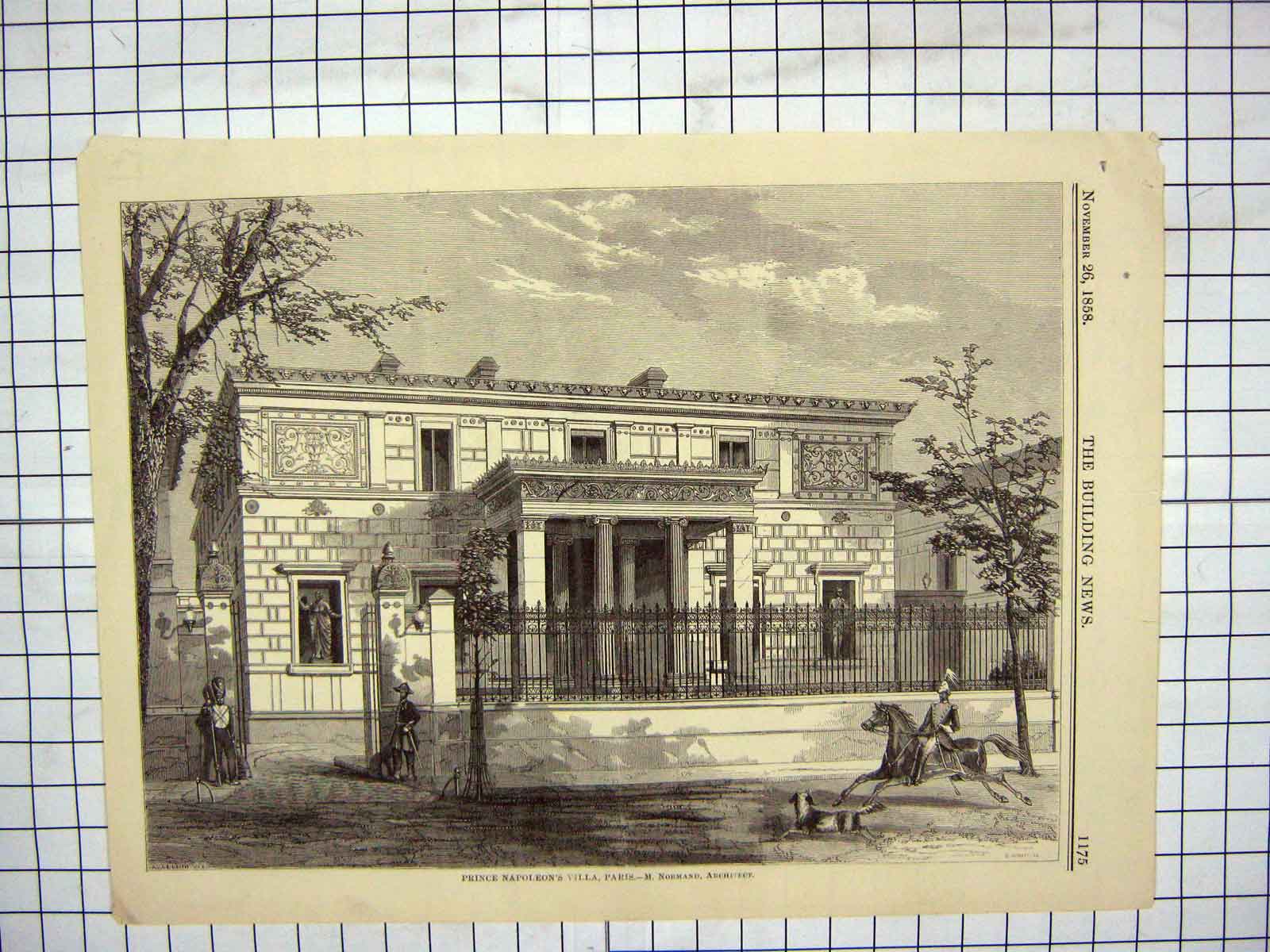 Old Antique Print 1858 Prince Napoleons Villas Paris France Architecture 19th