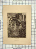 Original Old Antique Print 1832 Norman Door Jedburgh Abbey Architacture Lizars