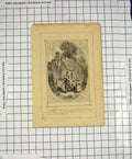 Original Old Antique Print Family Scene House Children People