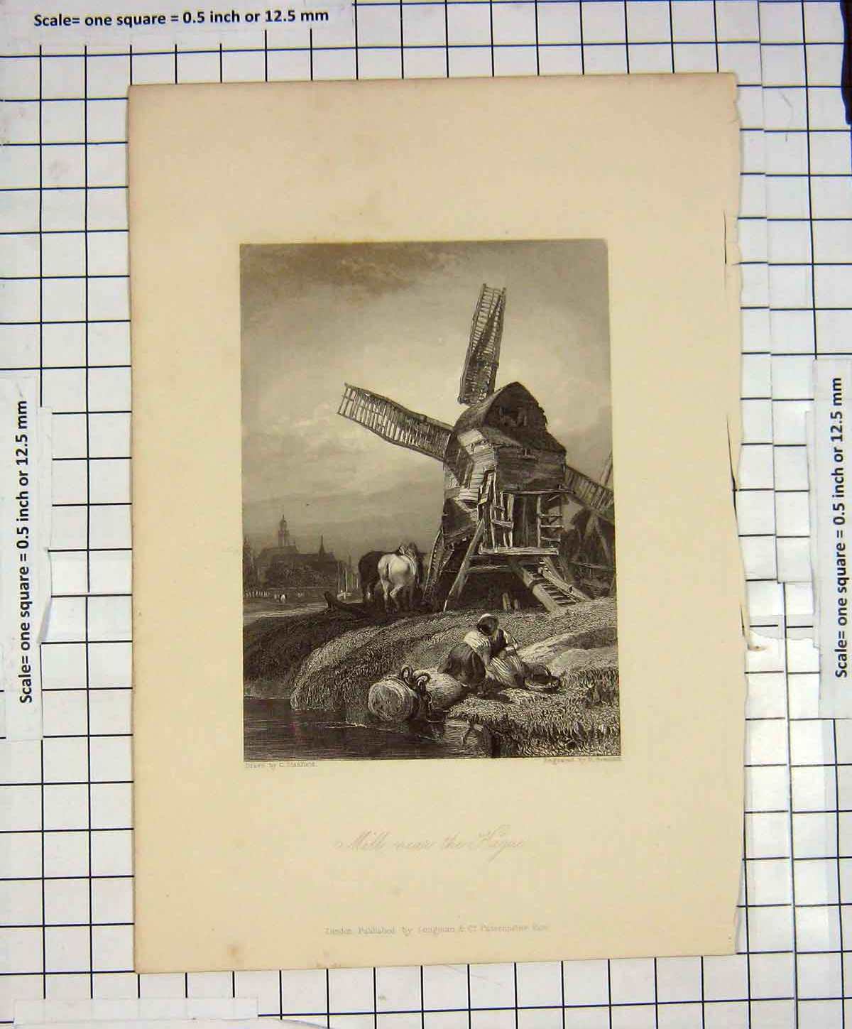 Original Old Antique Print Engraving Mill Hague Stanfield Brandard
